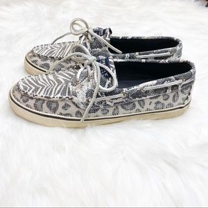 Sperry Bahama Black White Sequin Sneakers Size 9